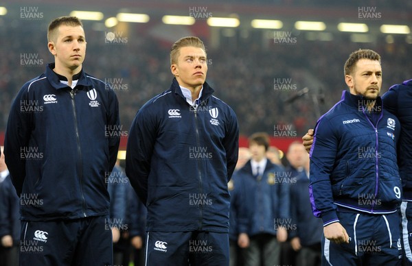 130216 - Wales v Scotland - RBS 6 Nations 2016 -Referee Craig Evans during the national anthems