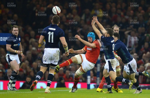 130216 - Wales v Scotland - RBS 6 Nations 2016 -Justin Tipuric of Wales clears the ball