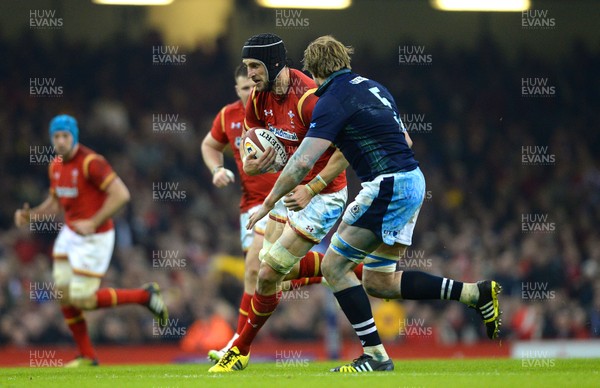 130216 - Wales v Scotland - RBS 6 Nations 2016 -Luke Charteris of Wales takes on Jonny Gray of Scotland