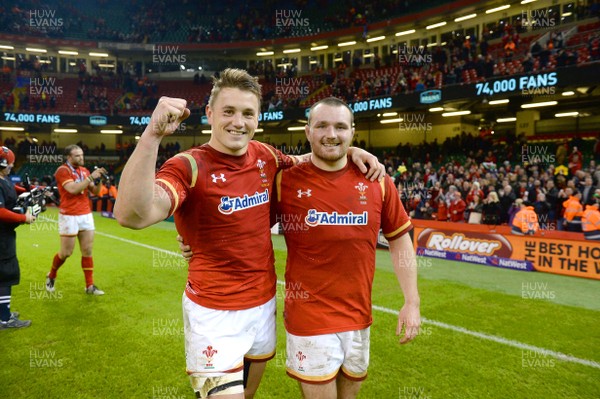 130216 - Wales v Scotland - RBS 6 Nations 2016 -Jonathan Davies and Ken Owens of Wales at the end of the game