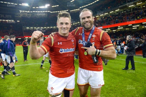 130216 - Wales v Scotland - RBS 6 Nations 2016 -Jonathan Davies and Jamie Roberts of Wales at the end of the game