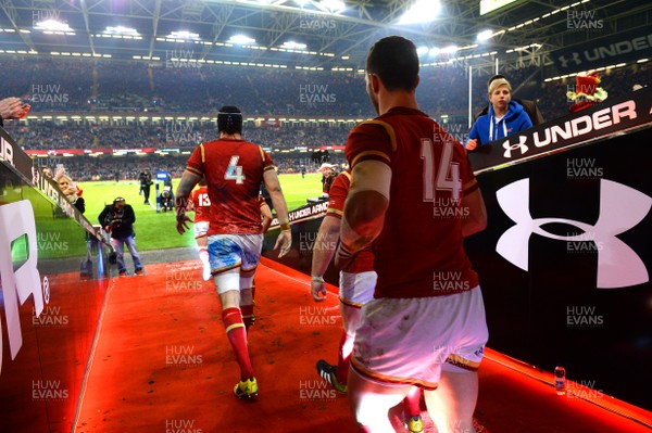 130216 - Wales v Scotland - RBS 6 Nations 2016 -Luke Charteris and George North of Wales run out