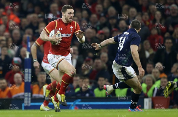 130216 - Wales v Scotland - RBS 6 Nations 2016 - George North of Wales charges forwards