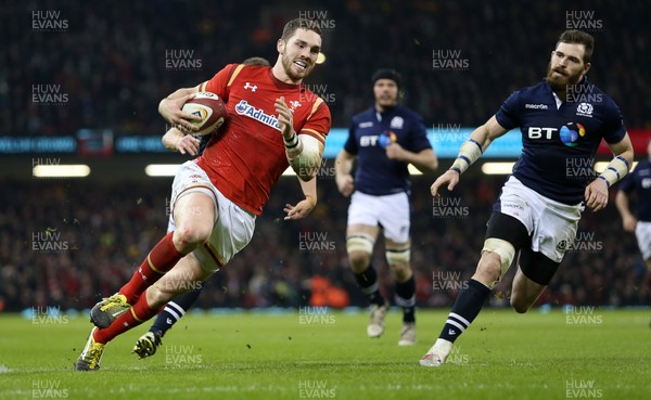 130216 - Wales v Scotland - RBS 6 Nations 2016 - George North of Wales runs in to score a try