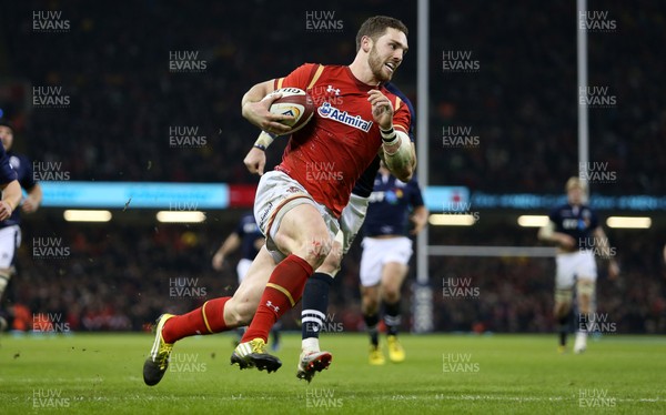 130216 - Wales v Scotland - RBS 6 Nations 2016 - George North of Wales runs in to score a try