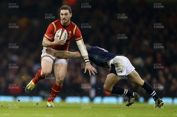 130216 - Wales v Scotland - RBS 6 Nations 2016 - George North of Wales goes past Greig Laidlaw of Scotland to score a try