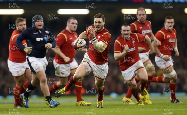 130216 - Wales v Scotland - RBS 6 Nations 2016 - George North of Wales runs in to score a try