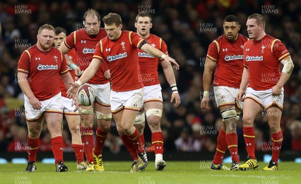 130216 - Wales v Scotland - RBS 6 Nations 2016 - Dan Biggar of Wales kicks to touch