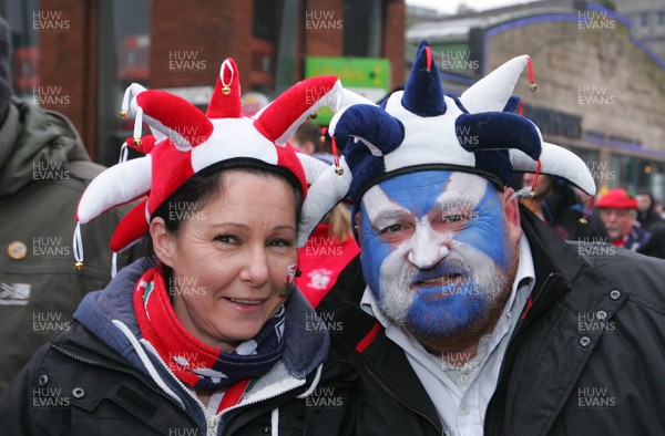 130216 - Wales v Scotland - RBS 6 Nations -Fans of Wales and Scotland enjoy the build up to the game