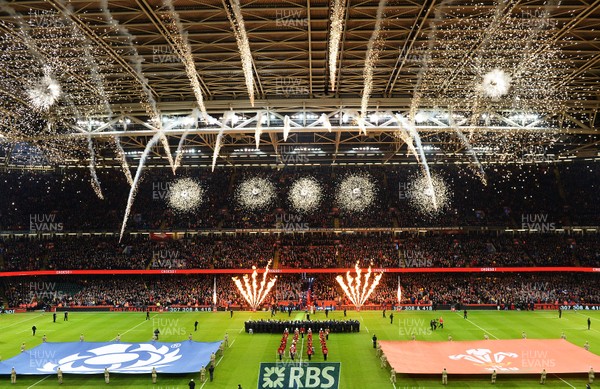 130216 - Wales v Scotland - RBS 6 Nations 2016 - Pre-match pyrotechnics