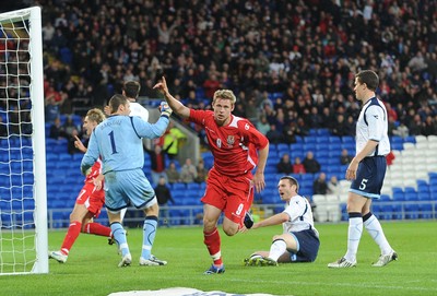 14.11.09 - International Football Friendly, Wales v Scotland Wales' Simon Church celebrates after scoring his sides second goal 