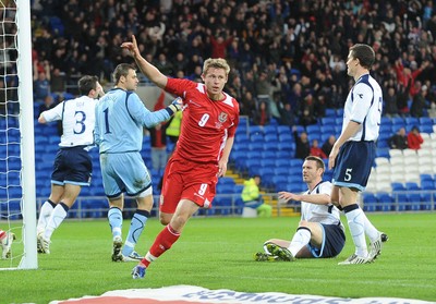 14.11.09 - International Football Friendly, Wales v Scotland Wales' Simon Church celebrates after scoring his sides second goal 