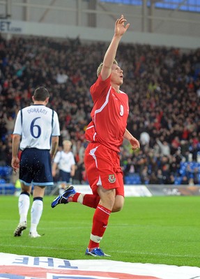 14.11.09 - International Football Friendly, Wales v Scotland Wales' Simon Church celebrates after scoring his sides second goal 