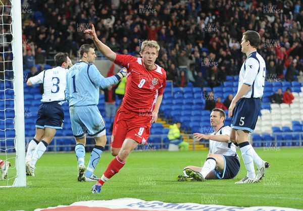 14.11.09 - International Football Friendly, Wales v Scotland Wales' Simon Church celebrates after scoring his sides second goal 