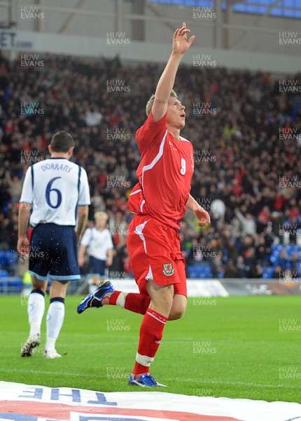 14.11.09 - International Football Friendly, Wales v Scotland Wales' Simon Church celebrates after scoring his sides second goal 