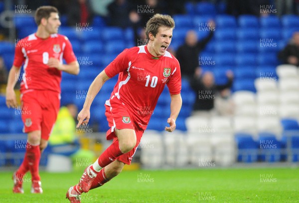 14.11.09 - International Football Friendly, Wales v Scotland Wales' Aaron Ramsey celebrates after scoring his sides third goal 