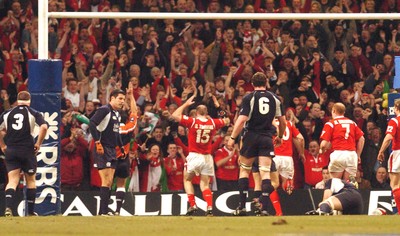 12.02.06 - Six Nations Rugby - Wales v Scotland Wales Gareth Thomas celebrates his first try 