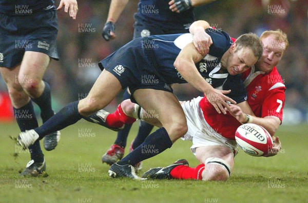 12.02.06..Wales v Scotland, Millennium Stadium, Cardiff Wales' Martyn Williams puts Andrew Henderson under pressure 