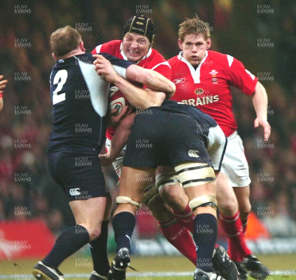12.02.06  Wales v Scotland  Ian Gough tries to get past Scott Lawson.  
