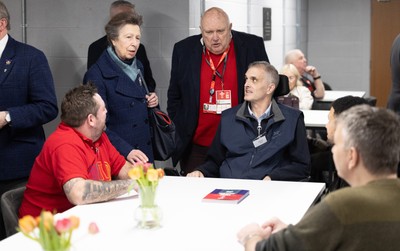 210226 - Wales v Scotland, 2026 Guinness Six Nations - HRH The Princess Royal talks to disabled and injured rugby players at the Welsh Rugby Charitable Trust ahead of Wales v Scotland