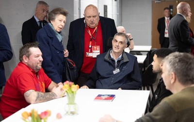 210226 - Wales v Scotland, 2026 Guinness Six Nations - HRH The Princess Royal talks to disabled and injured rugby players at the Welsh Rugby Charitable Trust ahead of Wales v Scotland