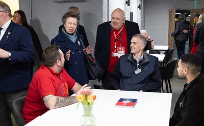210226 - Wales v Scotland, 2026 Guinness Six Nations - HRH The Princess Royal talks to disabled and injured rugby players at the Welsh Rugby Charitable Trust ahead of Wales v Scotland