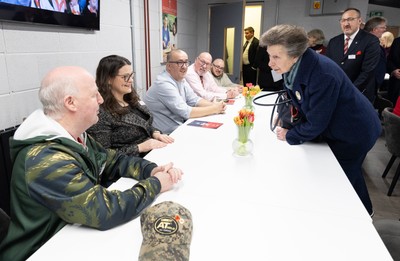 210226 - Wales v Scotland, 2026 Guinness Six Nations - HRH The Princess Royal talks to disabled and injured rugby players at the Welsh Rugby Charitable Trust ahead of Wales v Scotland
