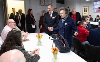 210226 - Wales v Scotland, 2026 Guinness Six Nations - HRH The Princess Royal talks to disabled and injured rugby players at the Welsh Rugby Charitable Trust ahead of Wales v Scotland