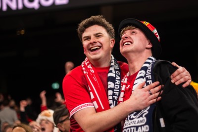 210226 - Wales v Scotland - Guinness Six Nations - Fans react inside the Stadium during the match 
