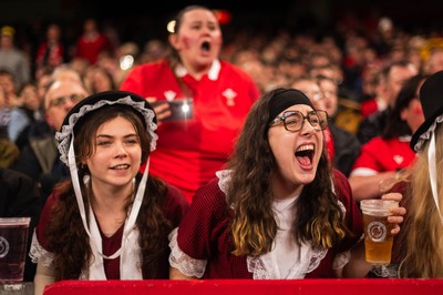 210226 - Wales v Scotland - Guinness Six Nations - Fans react inside the Stadium during the match 