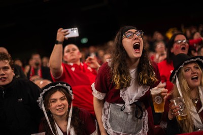 210226 - Wales v Scotland - Guinness Six Nations - Fans react inside the Stadium during the match 