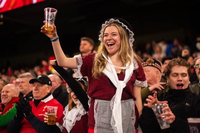 210226 - Wales v Scotland - Guinness Six Nations - Fans react inside the Stadium during the match 