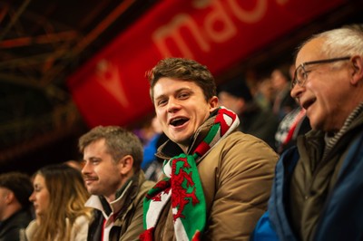 210226 - Wales v Scotland - Guinness Six Nations - Fans react inside the Stadium during the match 