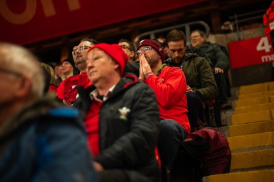 210226 - Wales v Scotland - Guinness Six Nations - Fans react inside the Stadium during the match 