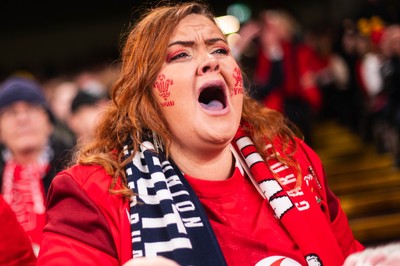 210226 - Wales v Scotland - Guinness Six Nations - Fans react inside the Stadium during the match 