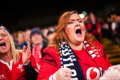 210226 - Wales v Scotland - Guinness Six Nations - Fans react inside the Stadium during the match 