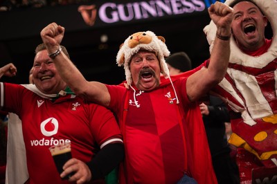 210226 - Wales v Scotland - Guinness Six Nations - Fans react inside the Stadium during the match 