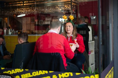 210226 - Wales v Scotland - Guinness Six Nations - Fans in Cardiff City centre ahead of the game 