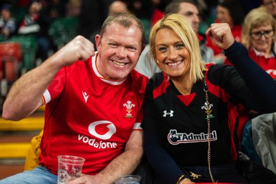 210226 - Wales v Scotland - Guinness Six Nations - Fans react inside the Stadium during the match 