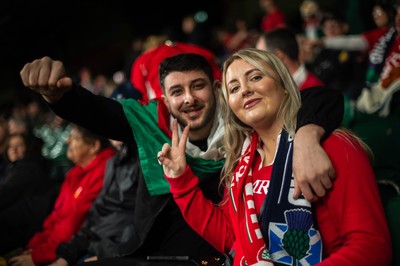 210226 - Wales v Scotland - Guinness Six Nations - Fans react inside the Stadium during the match 