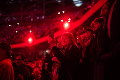 210226 - Wales v Scotland - Guinness Six Nations - Fans react inside the Stadium during the match 