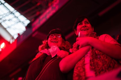 210226 - Wales v Scotland - Guinness Six Nations - Fans react inside the Stadium during the match 