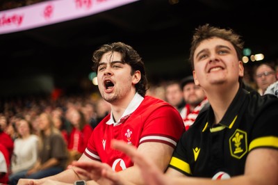 210226 - Wales v Scotland - Guinness Six Nations - Fans react inside the Stadium during the match 
