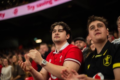 210226 - Wales v Scotland - Guinness Six Nations - Fans react inside the Stadium during the match 