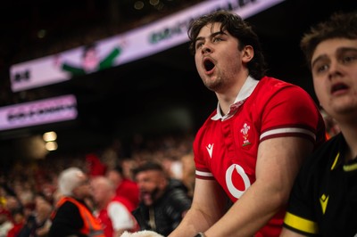 210226 - Wales v Scotland - Guinness Six Nations - Fans react inside the Stadium during the match 