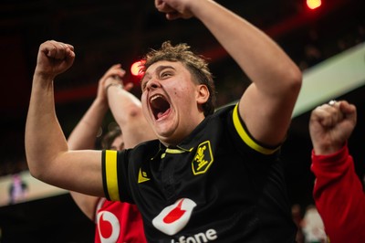 210226 - Wales v Scotland - Guinness Six Nations - Fans react inside the Stadium during the match 