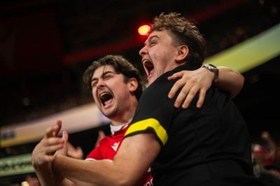 210226 - Wales v Scotland - Guinness Six Nations - Fans react inside the Stadium during the match 