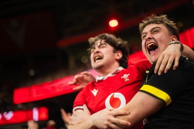210226 - Wales v Scotland - Guinness Six Nations - Fans react inside the Stadium during the match 
