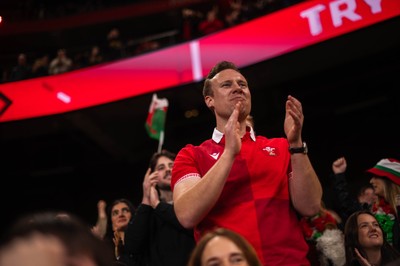210226 - Wales v Scotland - Guinness Six Nations - Fans react inside the Stadium during the match 