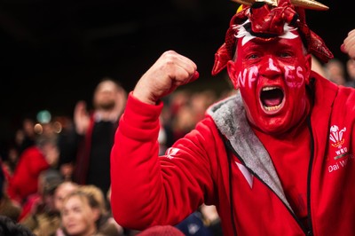 210226 - Wales v Scotland - Guinness Six Nations - Fans react inside the Stadium during the match 